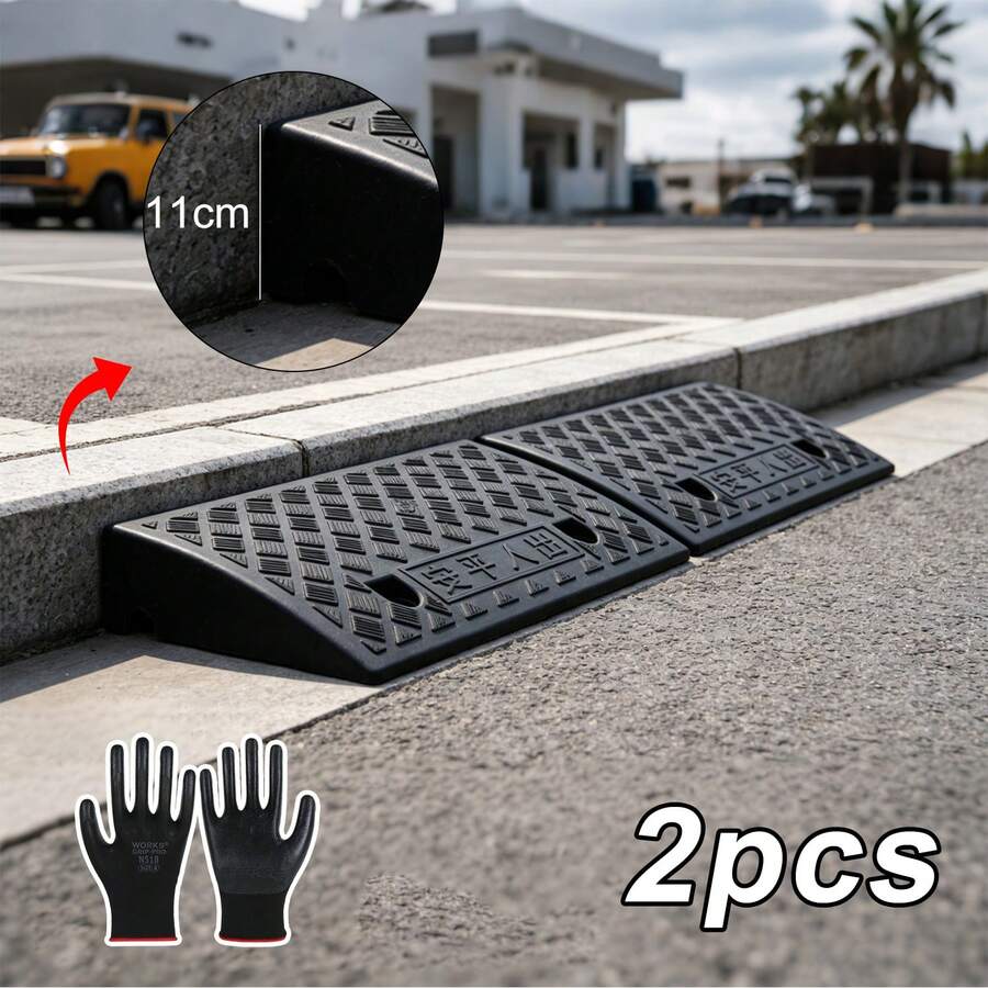 2Pcs PE Threshold Ramp, Lightweight Portable Non‑Slip Curbside Ramp, Durable Driveway & Shed Access Ramp For Mobility Scooters, Cars, Bikes And Heavy Equipment, Ideal For UK Home & Garden Use