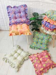 1 buah Bantal Kursi Bulat/Persegi dengan Tepi Bergelombang dan Motif Bunga, Bantalan Kursi Serbaguna Lembut yang Dapat Dicuci, Bantalan Sandaran, Bantalan Kursi Tebal dan Lembut, Cocok untuk Penggunaan di Rumah dan Kantor - Beraneka warna - View 7