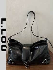 2026 Fashion New Black Soft Leather Large Capacity Commuter Casual Tote Bag, Fashionable Shoulder & Crossbody Large Bag - Black - View 2