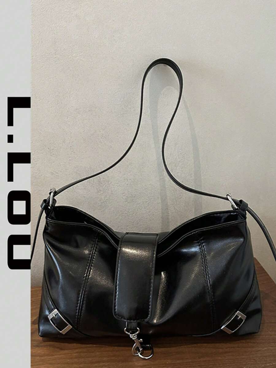 2026 Fashion New Black Soft Leather Large Capacity Commuter Casual Tote Bag, Fashionable Shoulder & Crossbody Large Bag
