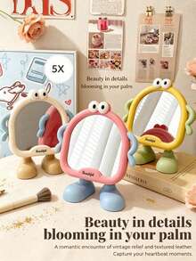 OBOVAY Cute Cartoon Desktop Makeup Mirror With Stand, High-Definition Ins-Style Princess Vanity Mirror, Large Base Support, Portable For Bedroom And Dorm, Cute Room Decor, Back To School Dorm Essential, Great Gift For Girls, Home Decor Ornament - Multicolor - View 2