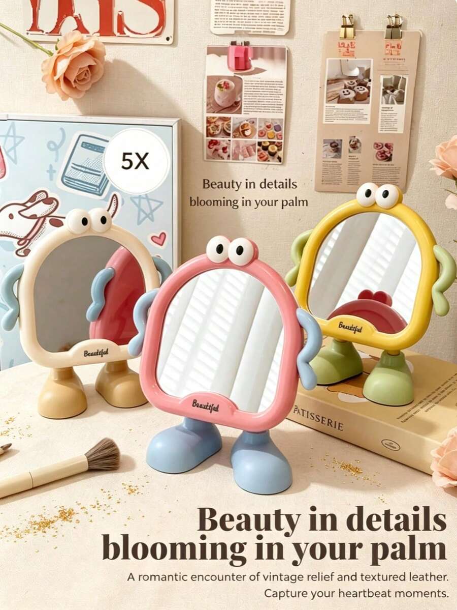 OBOVAY Cute Cartoon Desktop Makeup Mirror With Stand, High-Definition Ins-Style Princess Vanity Mirror, Large Base Support, Portable For Bedroom And Dorm, Cute Room Decor, Back To School Dorm Essential, Great Gift For Girls, Home Decor Ornament