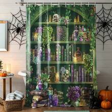 1pc Halloween Bookshelf Shower Curtain, Vintage Design, Waterproof Bath Curtain, Suitable For Bathtub Partition, Bathroom Decor And Bathroom Accessories, Home Decor Gift - Multicolor - View 8