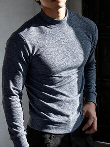Men's New Fashion Mixed Yarn Knit Half-High Neck Long Sleeve Base Layer Top, Drop Shoulder Pullover For Daily Wear - Dark Grey - View 6
