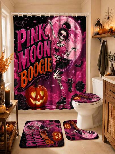 1/4pcs Halloween Gothic Skull Bathroom Shower Curtain Set, For Thanksgiving Halloween Christmas Bathroom Decor, Bathroom Accessories Waterproof Shower Curtain With 12 Hooks, 12 Hooks Shower Curtain Waterproof Polyester Fabric, Decorative Bathtub Partition Curtain, Modern Home Bathroom Decor, Waterproof Polyester Fabric, Machine Washable, Grommet Top, No Liner Woven Shower Curtain, Suitable For Hotel Apartment Bathroom Decor, Home Decor Bathroom Accessories, All Season Suitable, Perfect As A Gift