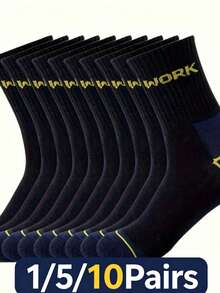 Multi-Pack Men's Thick Work Socks, Letter Jacquard Cuff, Reinforced Heel And Toe, Durable And Wear-Resistant Mid-Calf Socks For Construction Site Work - Multicolor - View 5