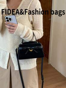 新款時尚女款手提包，純色極簡鱷魚紋理，高端優雅時髦熱門款，附絲巾，百搭洗鍊，適合約會與購物，可斜背 - 黑色 - 查看 7