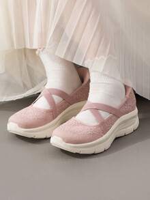 Skechers Women's Lightweight Casual Shoes ARCH FIT MC D'LUX Mary Jane Shoes Comfortable Breathable Cushioned Athletic Shoes 159523-ROS - Rose Red - View 3