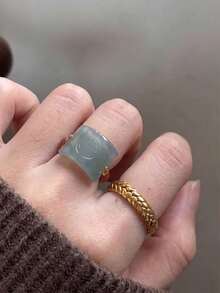 1pc New Chinese Style Lucky Bead Fortune Charm Woven Wide Band Ring, Suitable For Women's Daily And Holiday Wear - Baby Blue - View 4