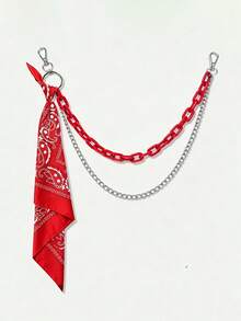 1pc Fashion Hip Hop Pants Chain Accessory, Fluorescent Resin Pants Chain, Paisley Flower Scarf Waist Chain Accessory - Red - View 4