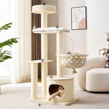 Solid Wood Cat Tree For Small Spaces, Suitable For Large Cats, With Integrated Cat Nest And Scratching Posts - Solid Wood Multi-layer Board Cat Tree Model a - View 2