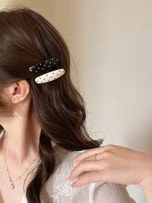 2pcs/1pc Women's 2.17 Inch/5.5cm Polka Dot Water Drop Glossy Lightweight Plastic Hair Clips, Minimalist Elegant Side Bang Hair Clips, Suitable For Daily Wear - Multicolor - View 3