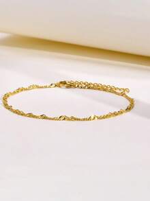 Nooxian 1pc Minimalist Women's Gold-Colored Stainless Steel Water Wave Chain - Yellow Gold - View 6