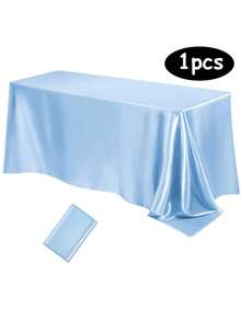 102 X 58 Inch Rectangular Satin Tablecloth, Silky Texture Champagne Color Party Tablecloth Suitable For Rectangular Tabletop Party, Holiday Dinner, Wedding Banquet Decoration (Silver) - Baby Blue - View 19
