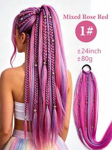 24 Inch Women's Synthetic Ponytail Wig/Elastic Rope New Braided Wig/Thickened Elastic Rope/More Durable/Suitable For Daily Wear/Also Suitable For Parties And Gatherings/Colorful Wig/Party Wig/Costume Wig - Multicolor - View 8