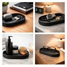 3D Printed Minimalist Jewelry Tray, Black Storage Tray With Ribbed Texture, Multifunctional Tray For Organizing Watches, Rings, Keys, Necklaces And Other Small Accessories, Suitable For Vanity, Bedside Table, Desk Decorative Catch-All Tray, Jewelry Tray - Black - View 3