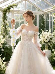 1pc Butterfly Orchid Pearl Bouquet Bridal Handheld Flower, Suitable For Party Favors, Pearl Hand Flower, Also For Indoor And Outdoor Photography Props, Confession, Proposal Gift, Wedding Souvenir - White - View 4