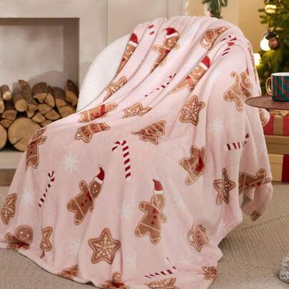 Pink Christmas Throw Blanket For Couch - Soft And Warm Gingerbread Blanket Pink Christmas Decor Gifts For Women, Christmas Gift, Christmas Home Decor, Christmas Decor