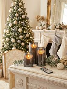 3pcs Grey Acrylic LED Candles, Flameless Design With Realistic Flickering Flame Effect, Battery Operated (Batteries Not Included), Suitable For Home, Wedding, Party And Christmas Decoration, Christmas, Halloween - Grey - View 3