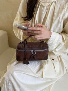 1pc Fashionable Daily Shoulder Bag Korean Ins Style Box Crossbody Bag - Coffee - View 3