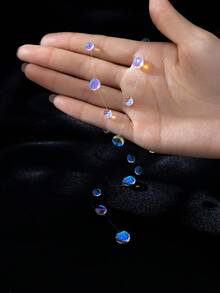 1pc European And American Style Invisible Fishing Line Y-Shaped Knot Necklace, Colorful Aurora Iridescent Round Bead Long Pendant Necklace, Delicate Transparent Beaded Women's Accessory, Suitable For Party And Daily Wear - Colorful - View 5