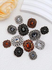 5pcs Classic Square Rhinestone Decorated Metal Buttons, Suitable For Coats, Sweaters, Jackets, Cashmere, Fur Coats, Gold With Dark Green Gemstone, Multi-Functional DIY Sewing Accessories - Multicolor - View 4
