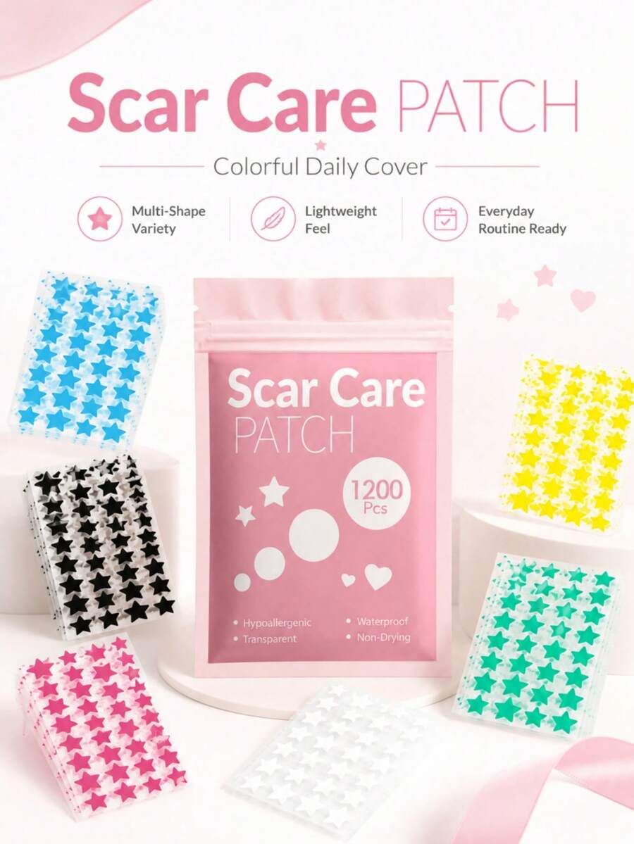480/1200PCS 6-Color Star-Shaped Scar Patches, Waterproof And Sweat-Resistant, Day And Night Use, Scar Concealment, Seamless And Non-Caking, Gentle And Non-Irritating - View 1