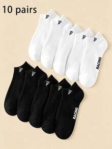 5/10 Pairs Men's Minimalist Letter FS Mid-Calf Socks, Unisex Style, Black & White Multi-Pack, Everyday Socks For Travel, Commute And Casual Wear - Multicolor - View 8