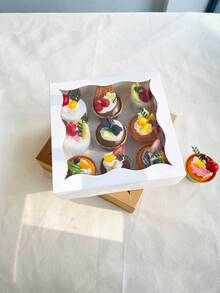 5pcs/10pcs 9.1*9.1*2.6 Inch Cake Gift Boxes With Transparent Window, Foldable Empty Paper Packaging Boxes, White And Kraft Paper Material Gift Boxes, Suitable For Party Favors, Wedding Birthday DIY Gift Packaging, Can Be Used For Halloween Candy And Cake Packaging - Multicolor - View 5