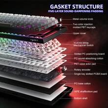 HXSJ New X81 81 Key Tri Mode Wired Wireless Mechanical Keyboard, White Switch, Hot Swappable, PBT Side Printed Gradient Keycaps, RGB Backlit, Built In 8000mAh Battery With Volume Knob, For Home, Gaming Office Use - View 5