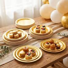 50/100pcs Gold Foil Paper Plates, 7 Inch & 9 Inch, Round Dessert Dinner Plates For Birthday Wedding Party Tableware Supplies Catering Holiday BBQ Events, Decorative Paper Plates For Crafts - Gold - View 8