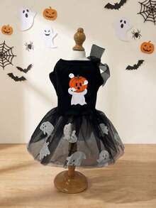 LUCKIE PAW 1pc Halloween Silver Ghost Pattern Pet Dress, Anti-Flea, Reduced Shedding, Heat-Insulating, Breathable, Suitable For Small And Large Dogs And Cats, Indoor And Outdoor - Multicolor - View 17