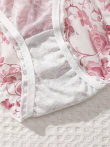 6pcs - Vintage Rose Floral Mesh Women's Triangle Panties, Ruffle Waistband With Bow, Lightweight Comfortable Sweet Girl Underwear - Multicolor - View 7