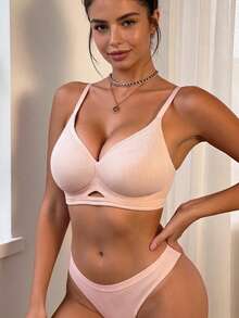 2pcs Solid Color Minimalist Striped Wire-Free Bra, Side-Boob Support, Anti-Sagging, Sports Back-Smoothing Bra - Multicolor - View 3