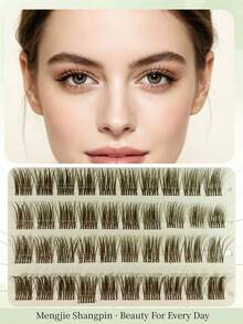 MENGJIESHANGPIN 100 sợi lông mi giả không keo màu nâu tự nhiên cong dày kiểu rối bền lâu 10-16mm YY01 - Xem 5