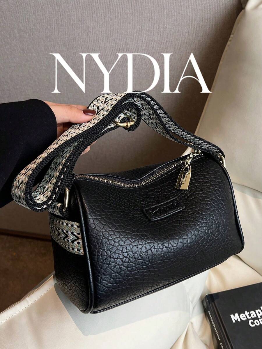 Litchi Texture Solid Color Crossbody Bag, Suitable For Daily Commuting And Travel - Black - View 1