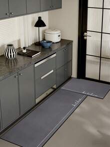 1 Pc Gray Letter Pattern Kitchen Mat, 3.5 Mm Soft Rubber That Absorbs Water And Is Easy To Clean. Suitable For Corridors, Bathrooms, Living Rooms, Outdoor Door Mats, And Toilets. Useable Throughout The Year And For Various Holidays. - Multicolor - View 2