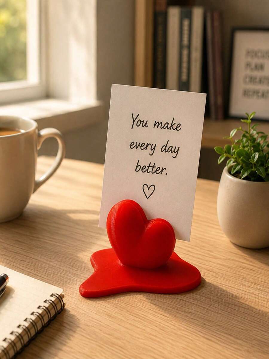 1pc Heart-Shaped Photo Holder, Cute Desktop Photo Stand, Suitable For Office, Bedroom, Study Room Desktop Photo Display, Romantic Desktop Decoration Gift - A - View 1
