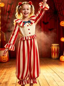 Boys Carnival Easter Halloween Party Striped Clown Jumpsuit Costume - Red - View 1