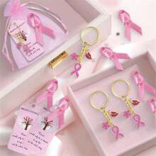 4/48pcs Pink Ribbon Bracelets And Colorful Ribbon Decorations - Specially Designed For Breast Cancer Fundraising And Awareness. A Positive Gift For Women During Breast Cancer Awareness Month, Suitable For Bags, Pendants, Keychains, Accessories And Christmas. - Multicolor - View 1