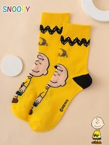 1 Pair SNOOPY Series Authentic Puppy Striped Pattern Fun Personalized Cartoon Men's Mid-Calf Socks - Multicolor - View 1