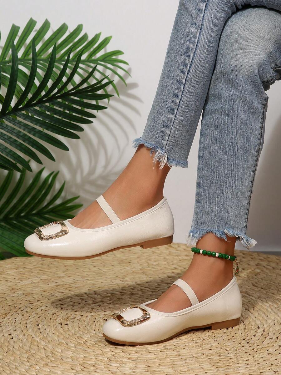2026Women's Spring New ArrivalTrendsGold Chain Elegant Slip-On Loafers,Lightweight, Comfortable, VersatileRubber Flat Shoes