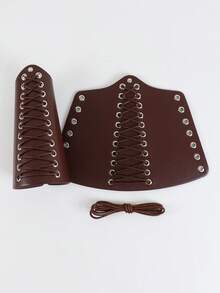 1 Pair Medieval Vintage Leather Bracers, Unisex Lace-Up Arm Guards, Viking Ranger Renaissance LARP Costume Accessories, Halloween GOS Outfit Accessories For Women And Men - ZSJ - View 3