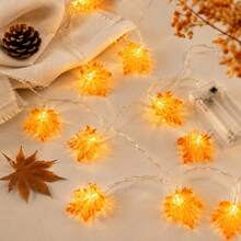 1件 3米 20 LED 秋季豐收楓葉串燈 電池供電 萬聖節掛飾仙女氛圍燈 適用於居家臥室花園公園露台萬聖節派對壁爐陽台裝飾 - 暖白色 - 查看 3