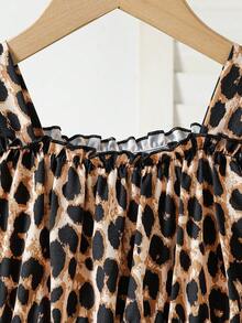 1pc Girls Fashion Leopard Print Dress, Sweet And Cute, Suitable For Autumn/Winter, Can Be Used For Party, Vacation, Gift And Daily Outdoor Wear - Multicolor - View 3