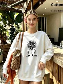 Women's Crew Neck Sweatshirt, Travel Pullover, Cotton Top, Women's Autumn/Winter Basic Sweatshirt - White - View 9