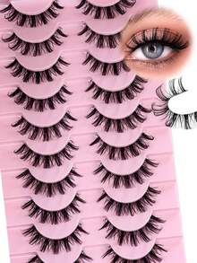 10 Pairs False Eyelashes Clear Band Slim Artificial Mink Eyelashes Fluffy Thick Russian Strip Lashes 3D Fake Eyelashes Curling Strip Lashes Natural Pointed Russian Eyelashes Crossed Cat Eye Lashes For Parties Daily And Various Occasions Makeup - View 2