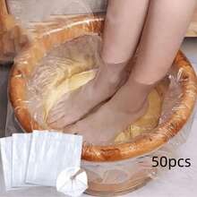 100pcs Disposable Sterile Transparent Plastic Foot Bath Liners, Wooden Foot Bath Basin Liners, Suitable For Hygienic Manicure And Home SPA (No Electricity Required), Soft Foot Care Pads - A - View 12