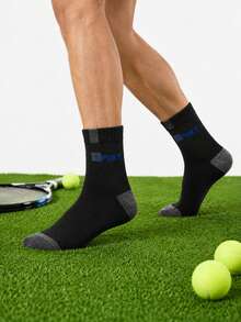5 Pairs Men's Colorblock SPORT Logo Mid-Calf Athletic Socks, Ribbed Non-Slip Cuff, Soft Breathable Moisture-Wicking, Suitable For Running And Fitness - Multicolor - View 4