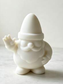 3D Printed Matte White Waving Santa Claus Figurine, Cute Hat & Beard Santa Sculpture, Minimalist Smooth Holiday Desktop Home Decor Craft - A - View 3